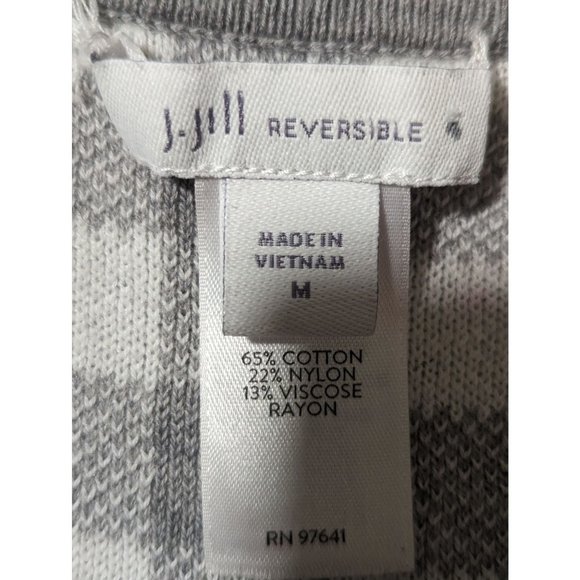 J. Jill Reversible Dropped Shoulder Grey and White Plaid Print Sweater Sz M - Picture 6 of 7